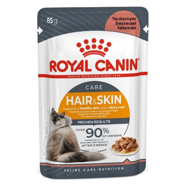غذای پوچ گربه رویال کنین مدل hair and skin پست و مو وزن 85 گرم