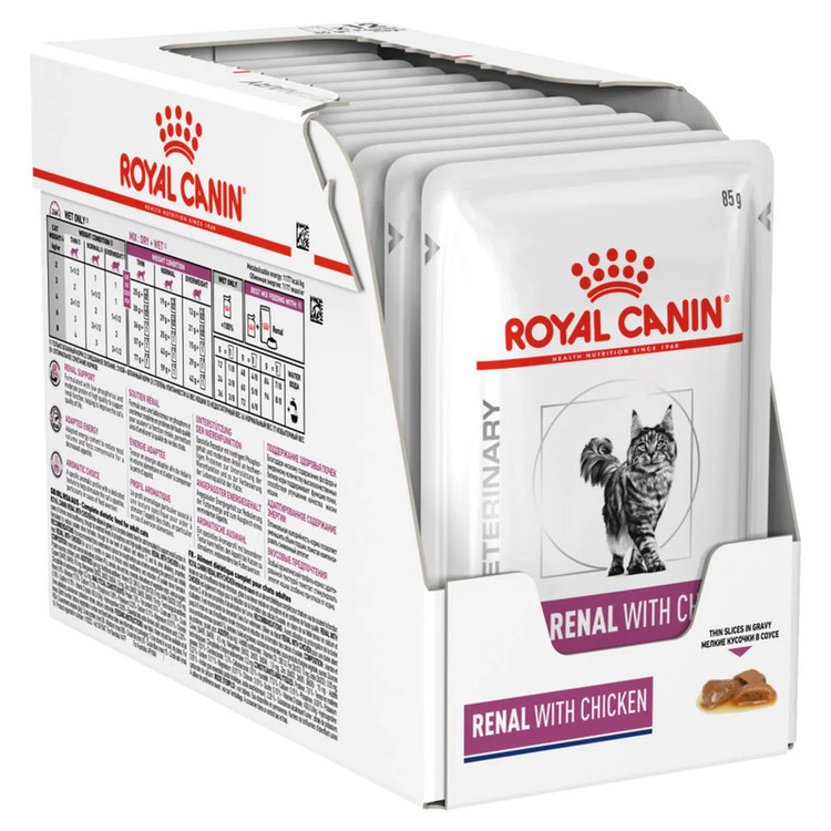 پوچ گربه رویال کنین مدل رنال گریوی با طعم مرغ Renal With Chicken بسته 12 عددی