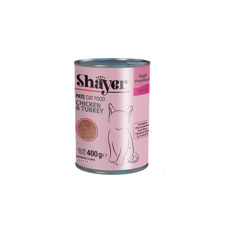 کنسرو غذای گربه شایر با طعم مرغ و بوقلمون وزن 400 گرم _ Shayer Pate Cat Food Chicken & Turkey