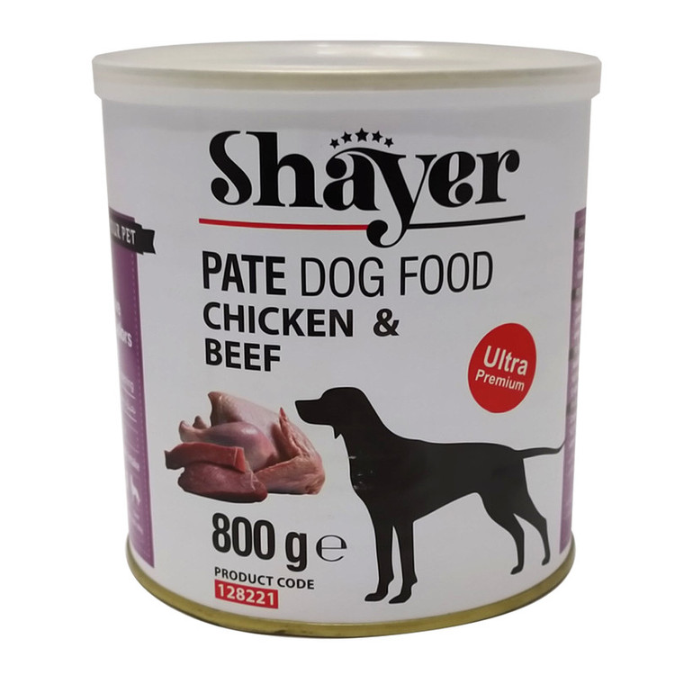 کنسرو غذای سگ با طعم مرغ و گوشت شایر وزن 800 گرم _ Shayer Pate Dog Food With Chicken & Beef