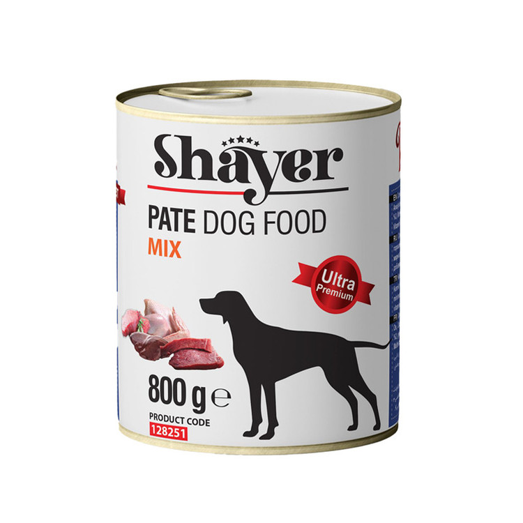 کنسرو غذای سگ با طعم میکس گوشت شایر وزن 800 گرم _ Shayer Pate Dog Food With Mix