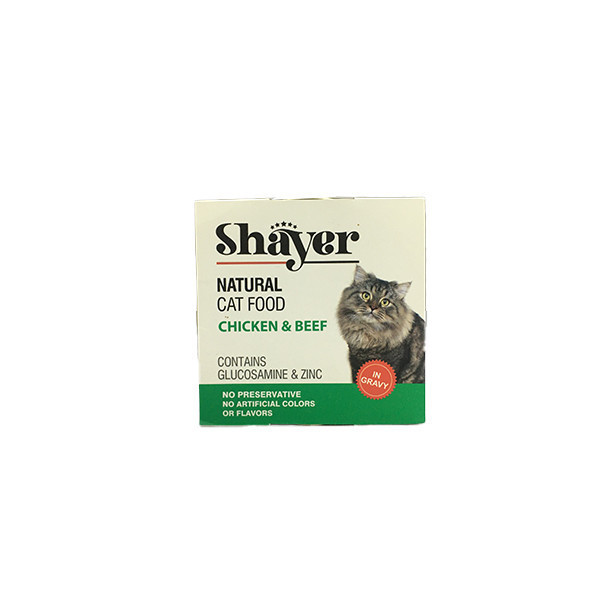 کنسرو غذای گربه با طعم مرغ و گوشت گاو شایر وزن 110 گرم _ Shayer Natural With Chicken & Beef