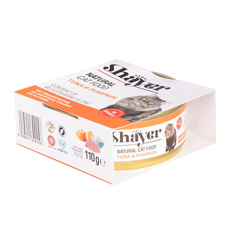 کنسرو غذای گربه شایر با طعم ماهی تن و کدو حلوایی وزن 110 گرم _ Shayer Natural With Tuna & Pumpkin