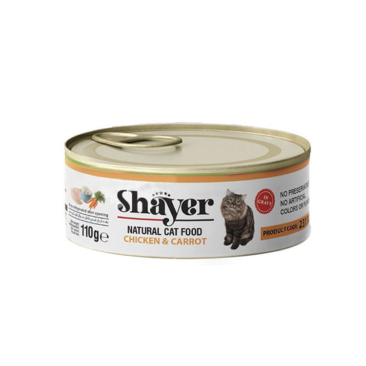 کنسرو غذای گربه با طعم مرغ و هویج شایر وزن 110 گرم _ Shayer Natural With Chicken & Carrot