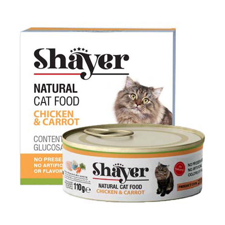 کنسرو غذای گربه با طعم مرغ و هویج شایر وزن 110 گرم _ Shayer Natural With Chicken & Carrot
