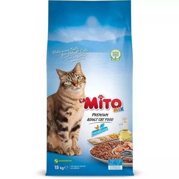 غذای خشک گربه میتو مدل میکس مرغ و ماهی وزن 15 کیلوگرم - Mito chicken and fish