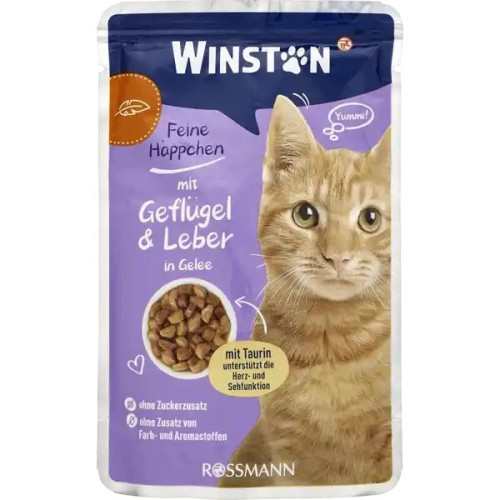 پوچ گربه وینستون با طعم مرغ و جگر در ژله وزن 100 گرم _ Winston Poultry & Liver In Jelly