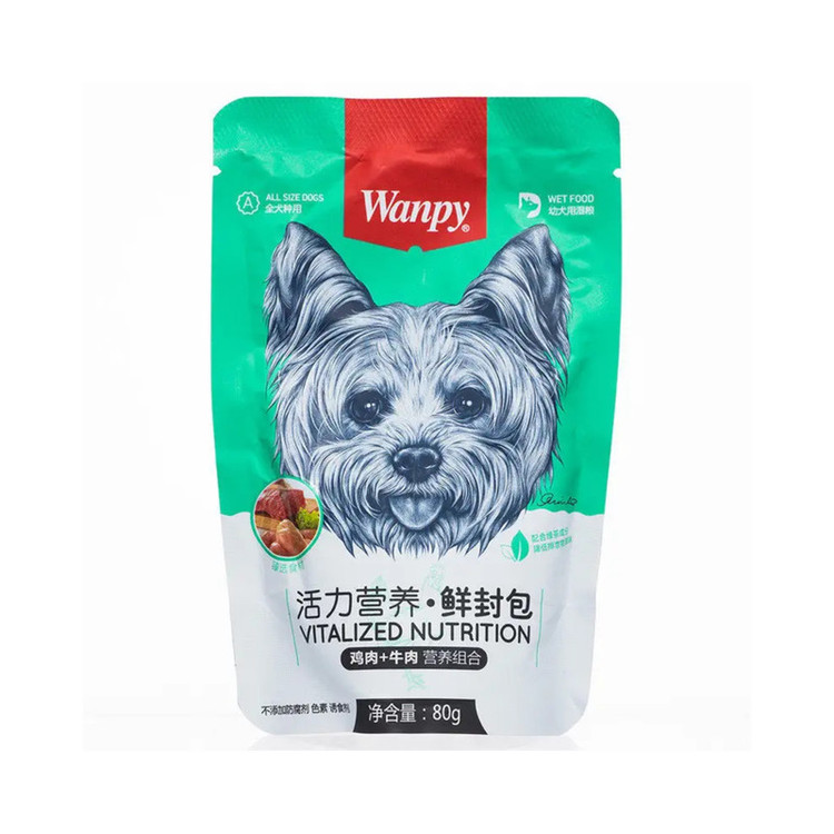 پوچ توله سگ ونپی با طعم مرغ و گوشت گاو وزن 80 گرم Wanpy Chicken & Beef
