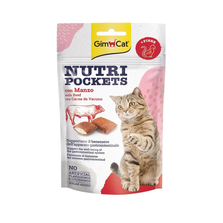 تشویقی گربه نوتری پاکت طعم گوشت گاو جیم کت وزن 60 گرم _ GimCat NutriPochets Beef