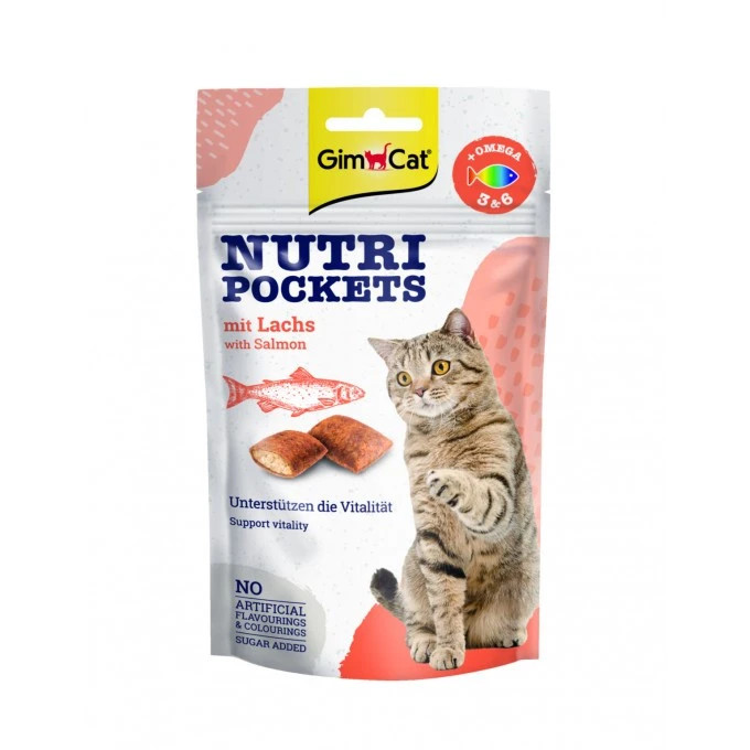 تشویقی گربه طعم سالمون جیم کت وزن 60 گرم _ GimCat Nutri Pockets Salmon