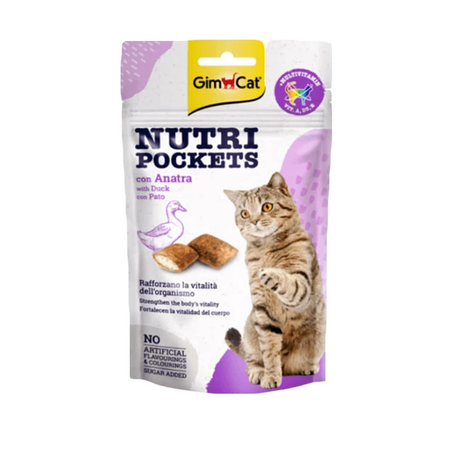 تشویقی گربه طعم اردک جیم کت وزن 60 گرم _ GimCat Nutri Pockets Duck
