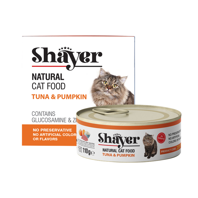 کنسرو غذای گربه شایر با طعم ماهی تن و کدو حلوایی وزن 110 گرم