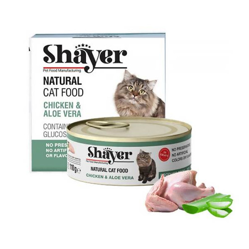 کنسرو غذای گربه با طعم مرغ و آلوئه ورا در سس گوشت شایر وزن 110 گرم _ Shayer Natural Cat Food Chicken & Aloe Vera