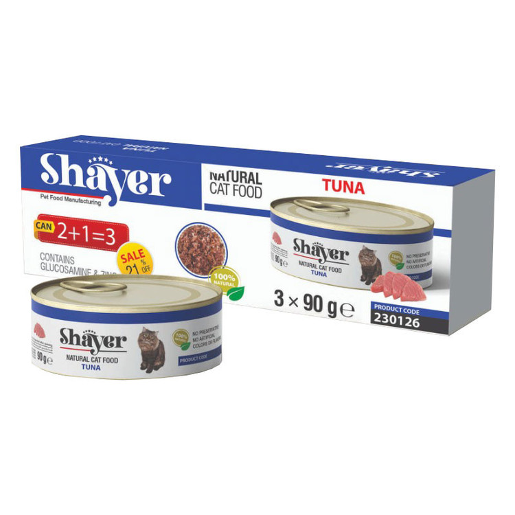 کنسرو غذای گربه با طعم ماهی تن شایر بسته 3 عددی _ Shayer Natural With Tuna