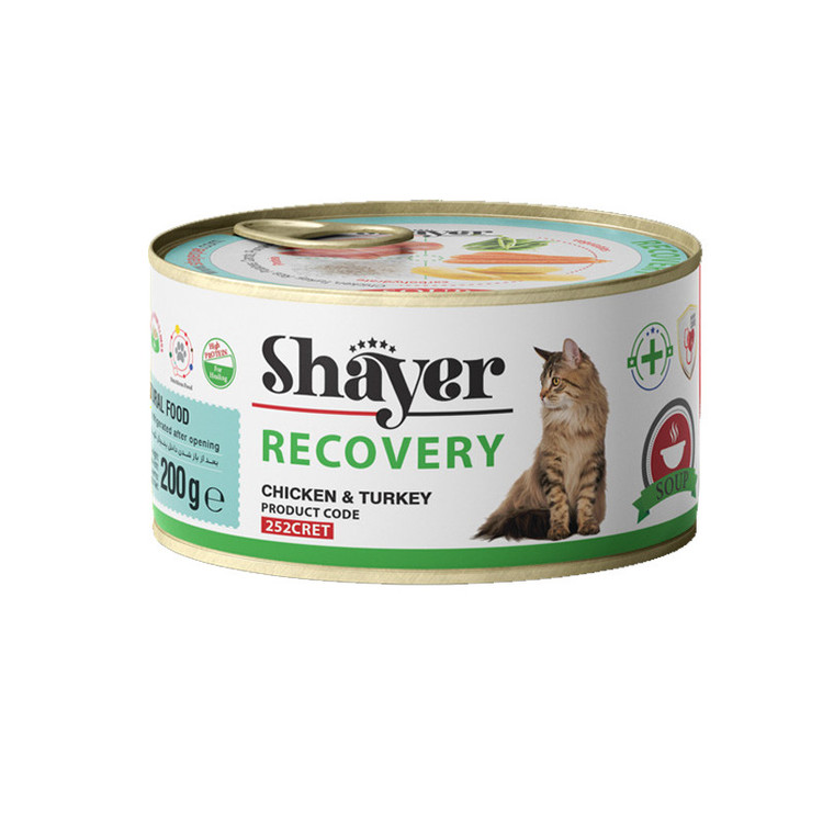 کنسرو ریکاوری گربه با طعم مرغ و بوقلمون شایر وزن ۲۰۰ گرم _ Shayer Soup With Chicken & Turkey