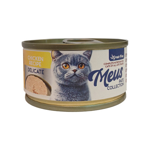کنسرو غذای گربه مئوس مناسب پوست و گوارش حساس وزن 80 گرم _ Meus Delicate Chicken Recipe