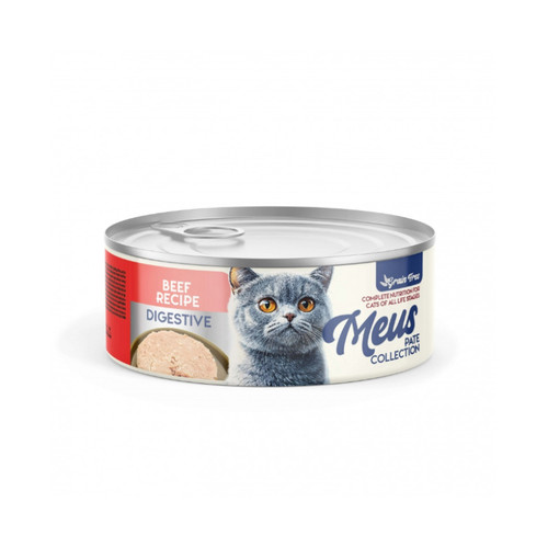 کنسرو غذای گربه مئوس مناسب سلامت گوارش وزن 80 گرم _ Meus Digestive Beef Recipe