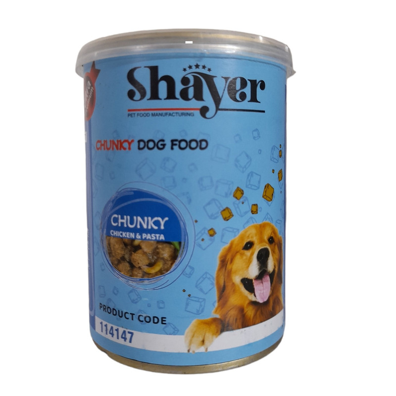 کنسرو غذای سگ با طعم مرغ و پاستا شایر وزن 400 گرم _ Shayer Chunky Dog Food Chicken & Pasta