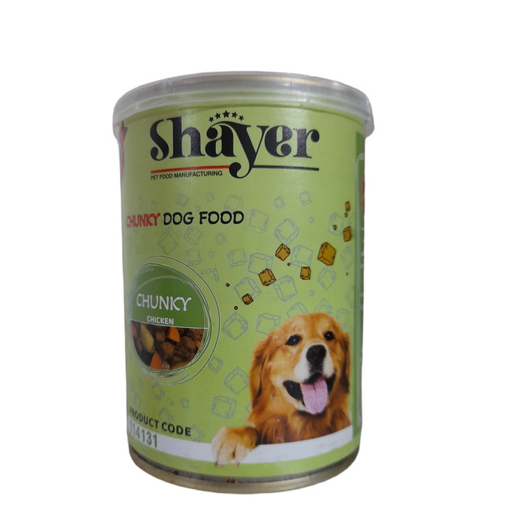 کنسرو غذای سگ با طعم مرغ در سس کدو حلوایی شایر وزن 400 گرم _ Shayer Chunky ِDog Food Chicken