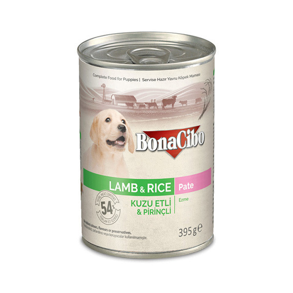 کنسرو غذای توله سگ بوناسیبو با طعم بره و برنج وزن 400 گرم _ Bonacibo Dog food Lamb & Rice Pate