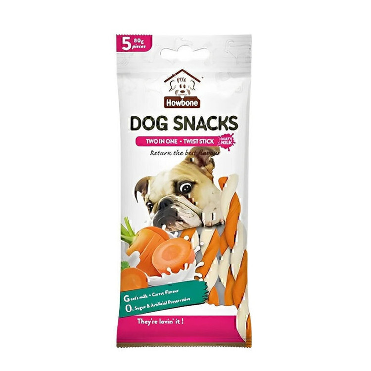 اسنک تشویقی پیچی سگ هابون با طعم شیر بُز و هویج بسته 5 عددی _ Howbone Dog Twist Snacks With Goat's Milk And Carrot