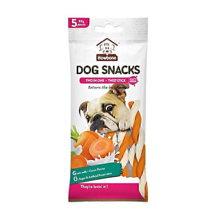 اسنک تشویقی پیچی سگ هابون با طعم شیر بُز و هویج بسته 5 عددی _ Howbone Dog Twist Snacks With Goat's Milk And Carrot