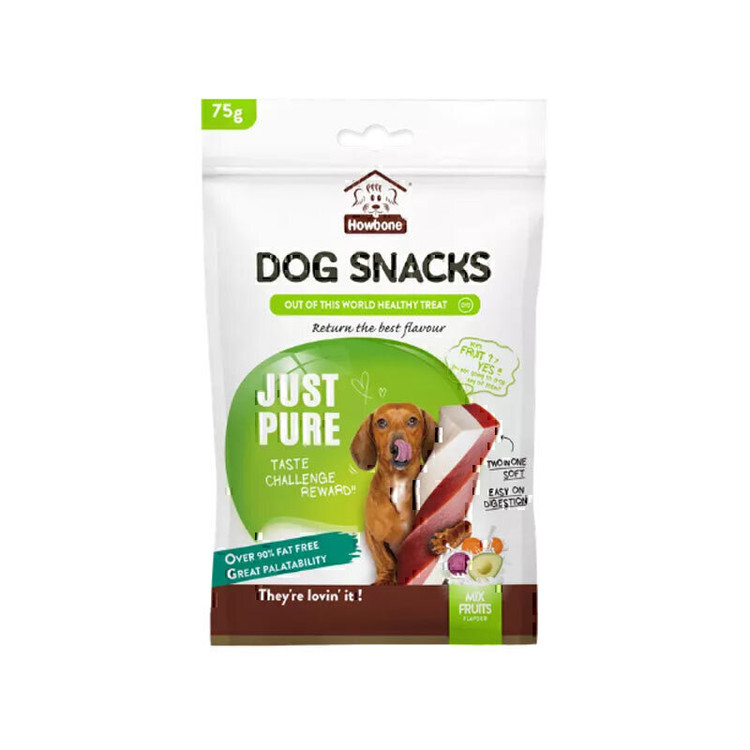 اسنک تشویقی پیچی سگ هابون با طعم میوه ای وزن 75 گرم _ Howbone Dog Snacks Mix Fruity