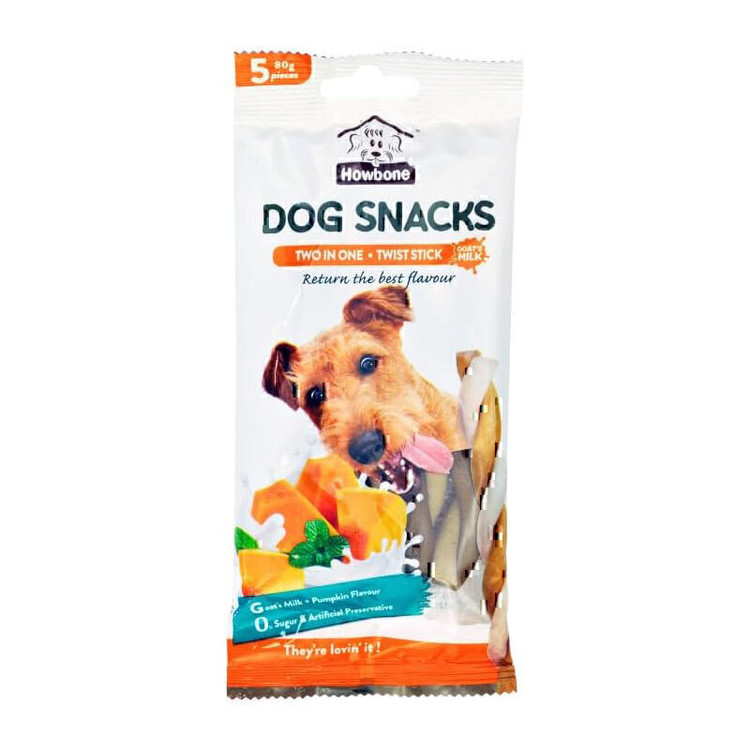 اسنک تشویقی پیچی سگ هابون با طعم کدو حلوایی و شیر بُز بسته 5 عددی _ Howbone Dog Twist Snacks With Goat's Milk And Pumpkin