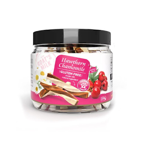 تشویقی سگ بدون گلوتن هابون با طعم شیر بز، زالزالک و بابونه وزن 220 گرم _ Howbone Dog Snacks With Goat's Milk,Hawthorn And Chamomile Flavour