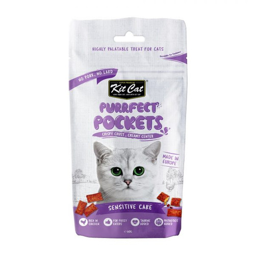 تشویقی گربه کیت کت طعم مرغ گوارش حساس 60 گرم _ kit cat Crunch chicken for sensitive cats