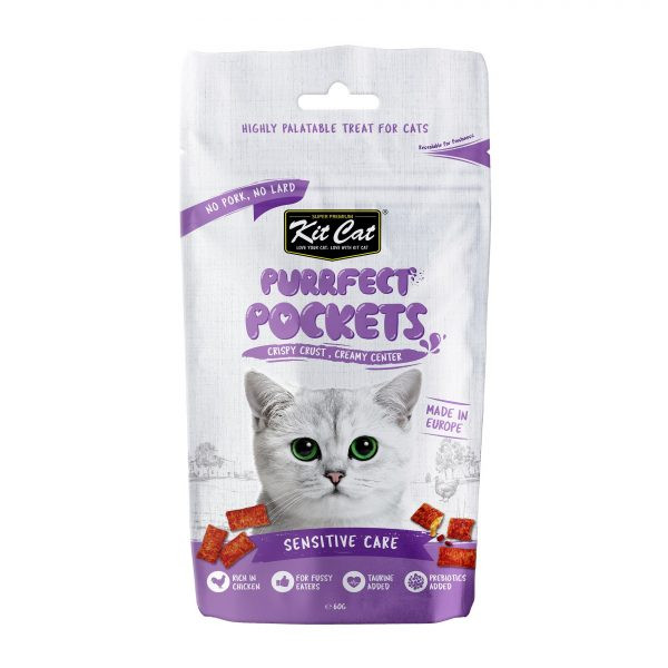 تشویقی گربه کیت کت طعم مرغ گوارش حساس 60 گرم _ kit cat Crunch chicken for sensitive cats