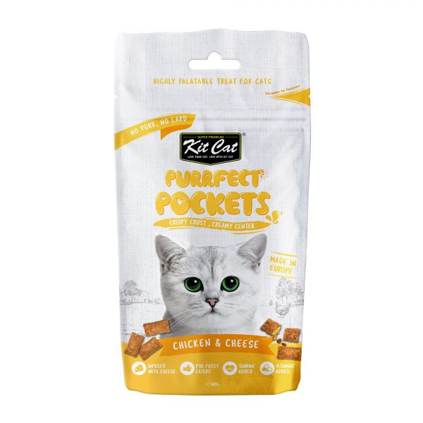 تشویقی گربه کیت کت طعم مرغ و پنیر 60 گرم _ KitKat purrfect pockets Chicken & Cheese