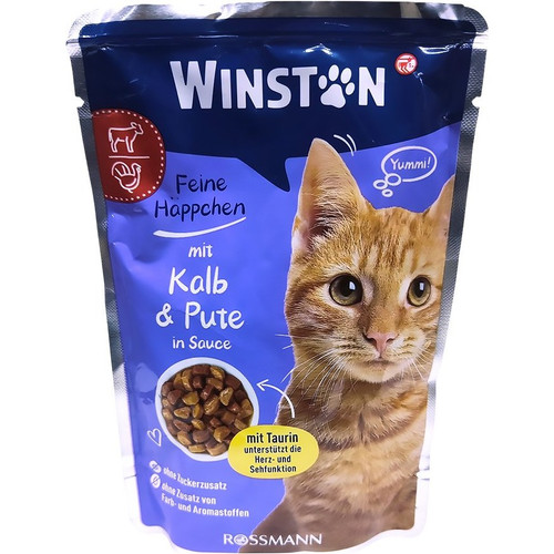 پوچ گربه وینستون با طعم گوشت گوساله و بوقلمون وزن 100 گرم _ Winston Veal & Turkey