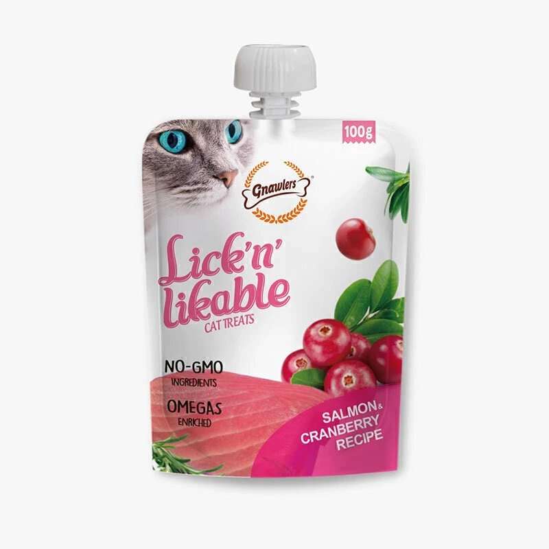 پودینگ گربه گناولرز با طعم سالمون و کرنبری وزن 100 گرم _ Gnawlers Lickable Cat Treat With Salmon & Cranberry