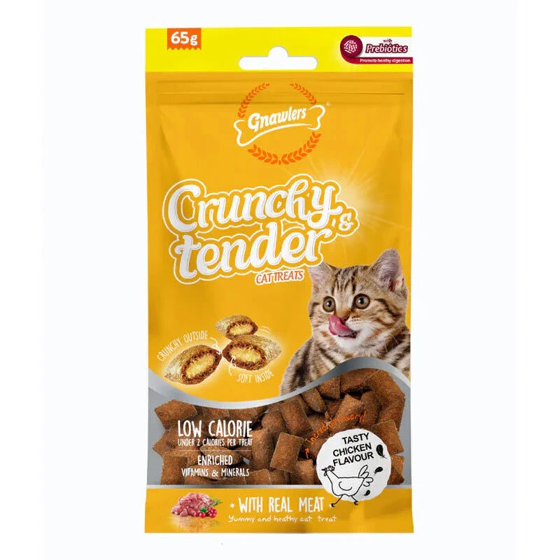 تشویقی گربه گناولرز نوتری مغزدار حاوی پروبیوتیک با طعم مرغ وزن 65 گرم _ Gnawlers Crunchy Cat Treat With Chicken