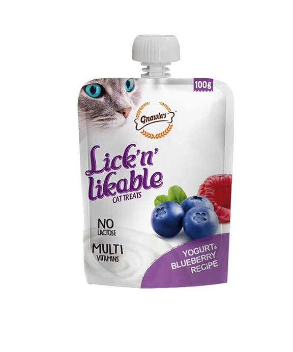 پودینگ گربه گناولرز طعم ماست و بلوبری بدون لاکتوز  وزن ۱۰۰ گرم _ Gnawlers cat treats with yogurt & blueberry