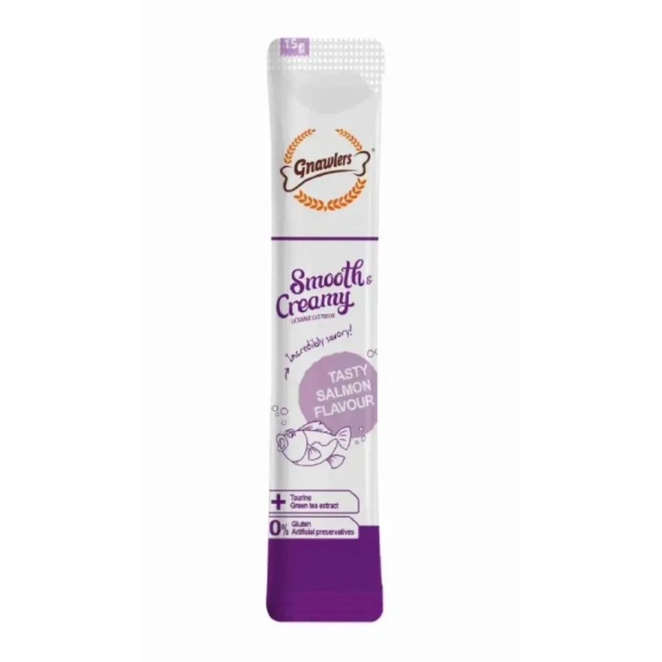 بستنی گربه گنالرز ماهی سالمون و تورین _ Gnawlers Smooth & Creamy Lickable Cat Treat Salmon & Taurine Flavour15g