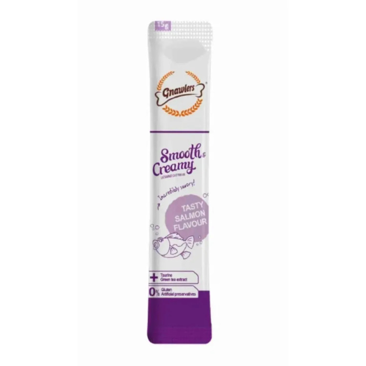 بستنی گربه گنالرز ماهی سالمون و تورین _ Gnawlers Smooth & Creamy Lickable Cat Treat Salmon & Taurine Flavour15g