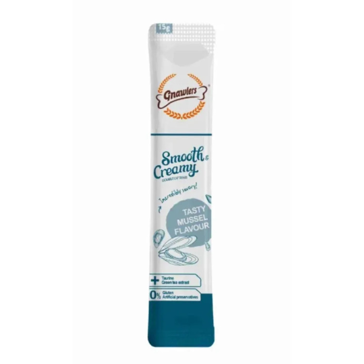 بستنی گربه گنالرز صدف آبی و تورین _ Gnawlers Smooth & Creamy Lickable Cat Treat Mussel Flavour15g
