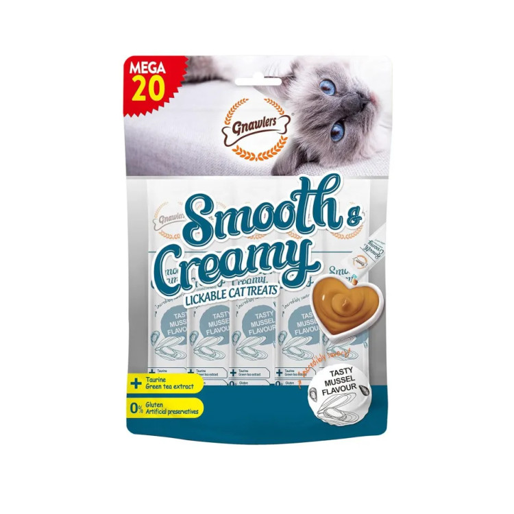بستنی گربه گنالرز صدف آبی و تورین _ Gnawlers Smooth & Creamy Lickable Cat Treat Mussel Flavour15g