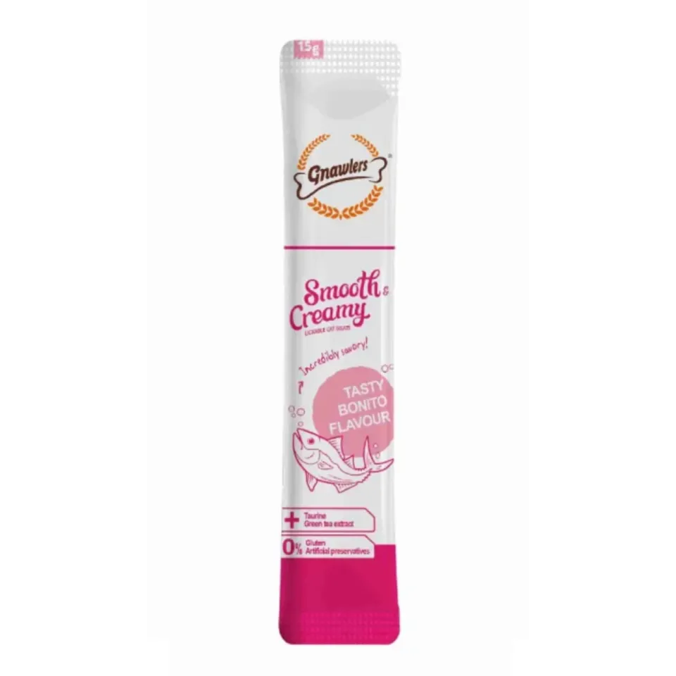 بستنی گربه گنالرز ماهی بونیتو و تورین _ Gnawlers Smooth & Creamy Lickable Cat Treat Bonito Flavour15g