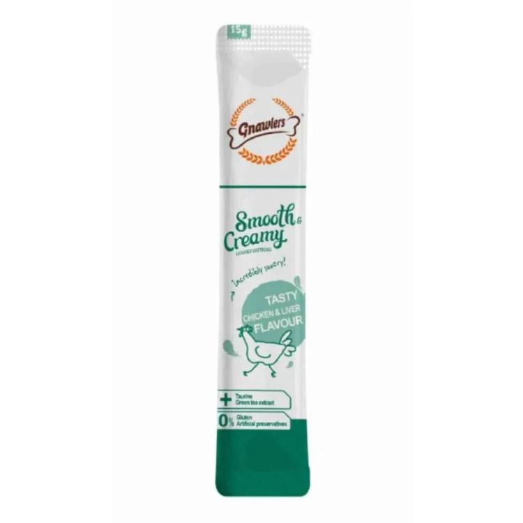 بستنی گربه گنالرز مرغ و جگر و تورین _ Gnawlers Smooth & Creamy Lickable Cat Treat Chicken & Liver Flavour15g