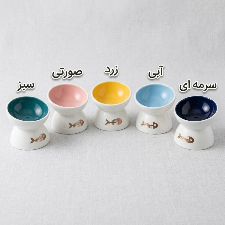 ظرف آب و غذای سرامیکی گربه و سگ مدل پایه دار
